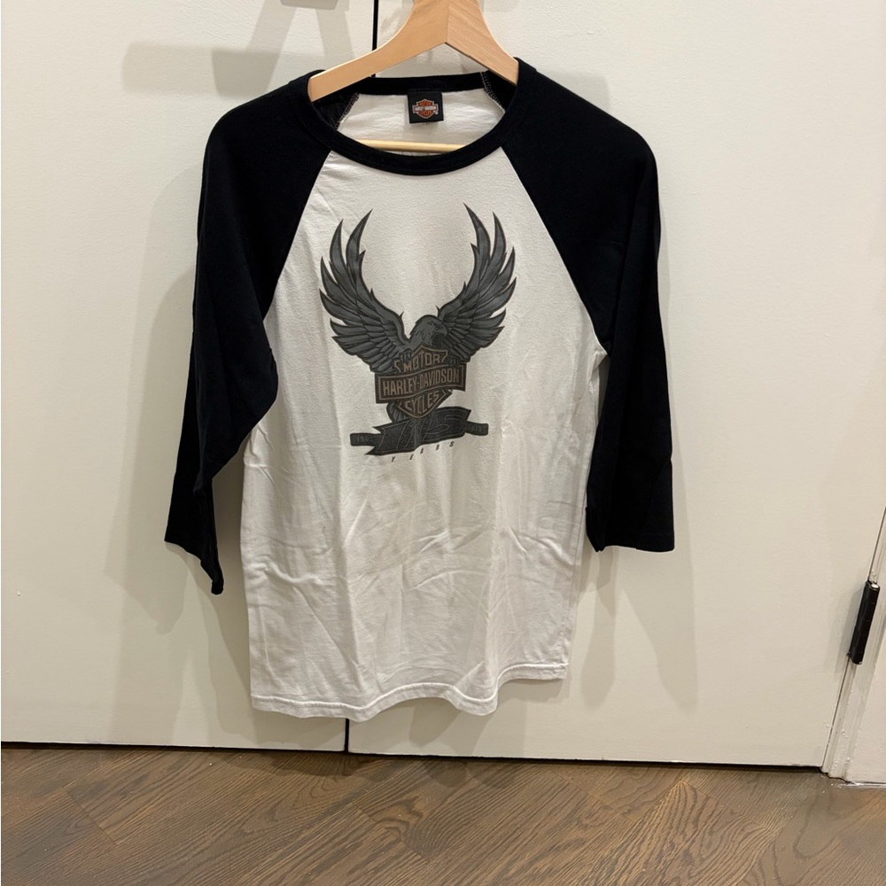 Harvey Davidson Black and White Raglan Tee